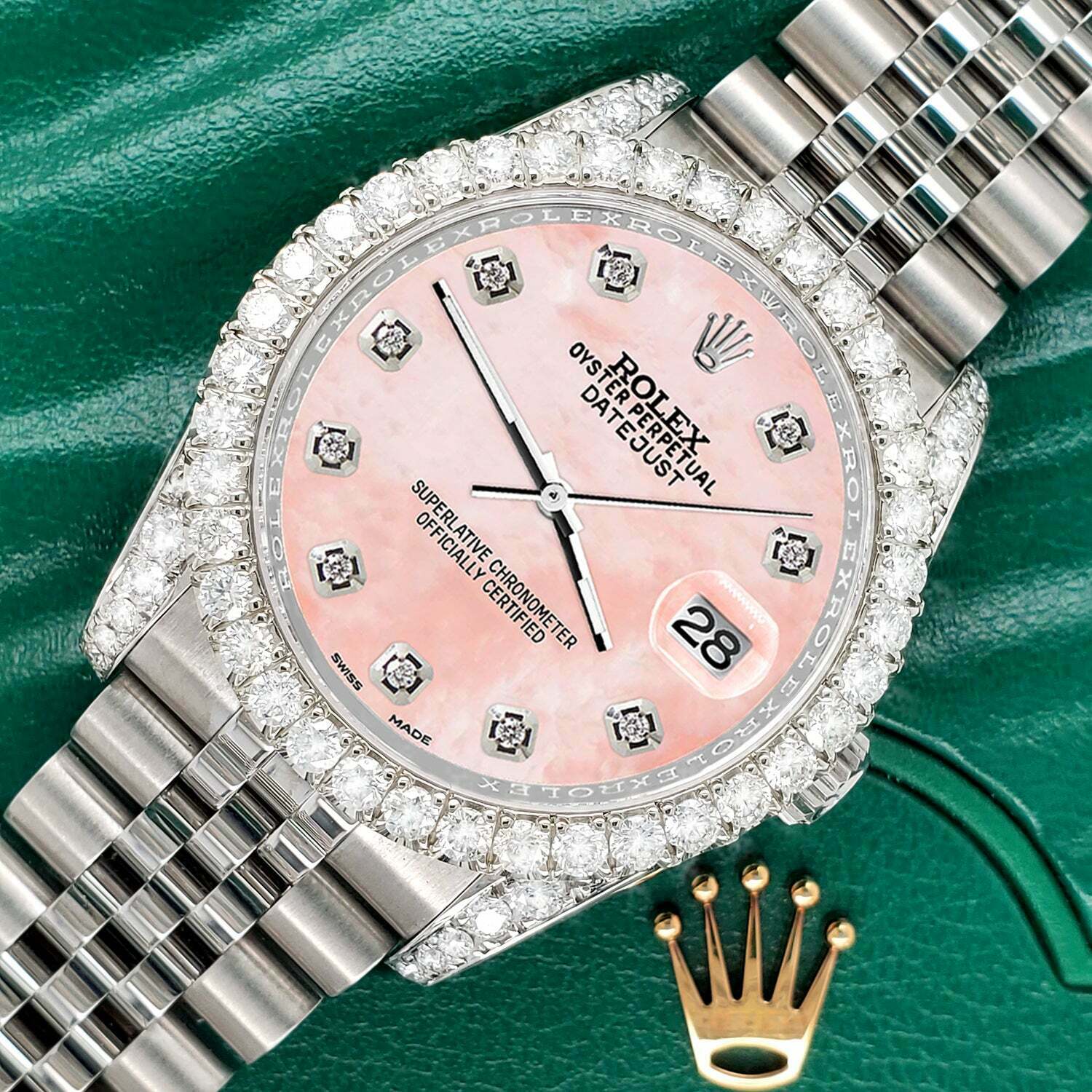 title:Rolex Datejust 36mm 3.9CT Diamond Bezel/Lugs/Royal Pink MOP Dial Watch TFJ-142508647;color:not applicable