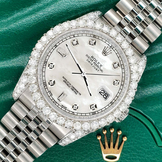 title:Rolex Datejust 116200 36mm 4CT Diamond Bezel/Lugs/White MOP 6+9 Baguette Dial TFJ-142508679;color:not applicable