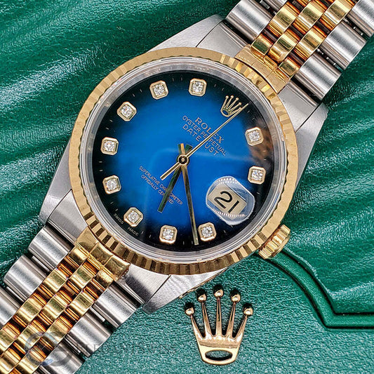 title:Rolex Datejust  Blue Vignette Dial Yellow Gold Steel 36mm Watch TFJ-142508638;color:not applicable