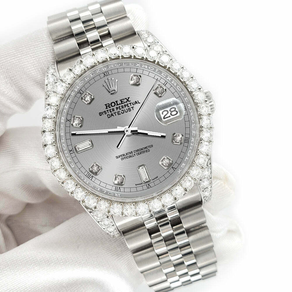 title:Rolex Datejust  36mm 4CT Diamond Bezel/Lugs/Gray 6+9 Baguette Dial Watch TFJ-142508660;color:not applicable