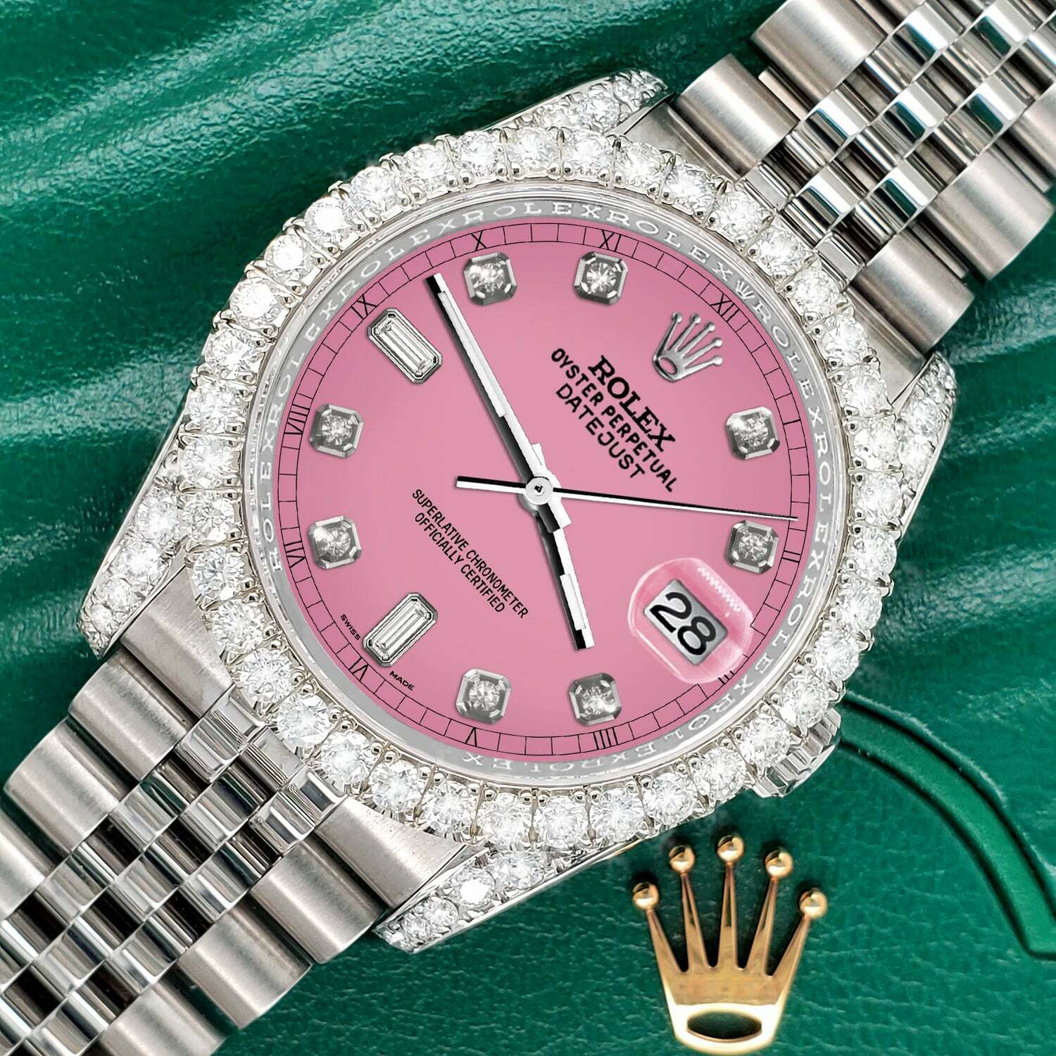 title:Rolex Datejust  36mm 4CT Diamond Bezel/Lugs/Hot Pink 6+9 Baguette Dial  TFJ-142508636;color:not applicable