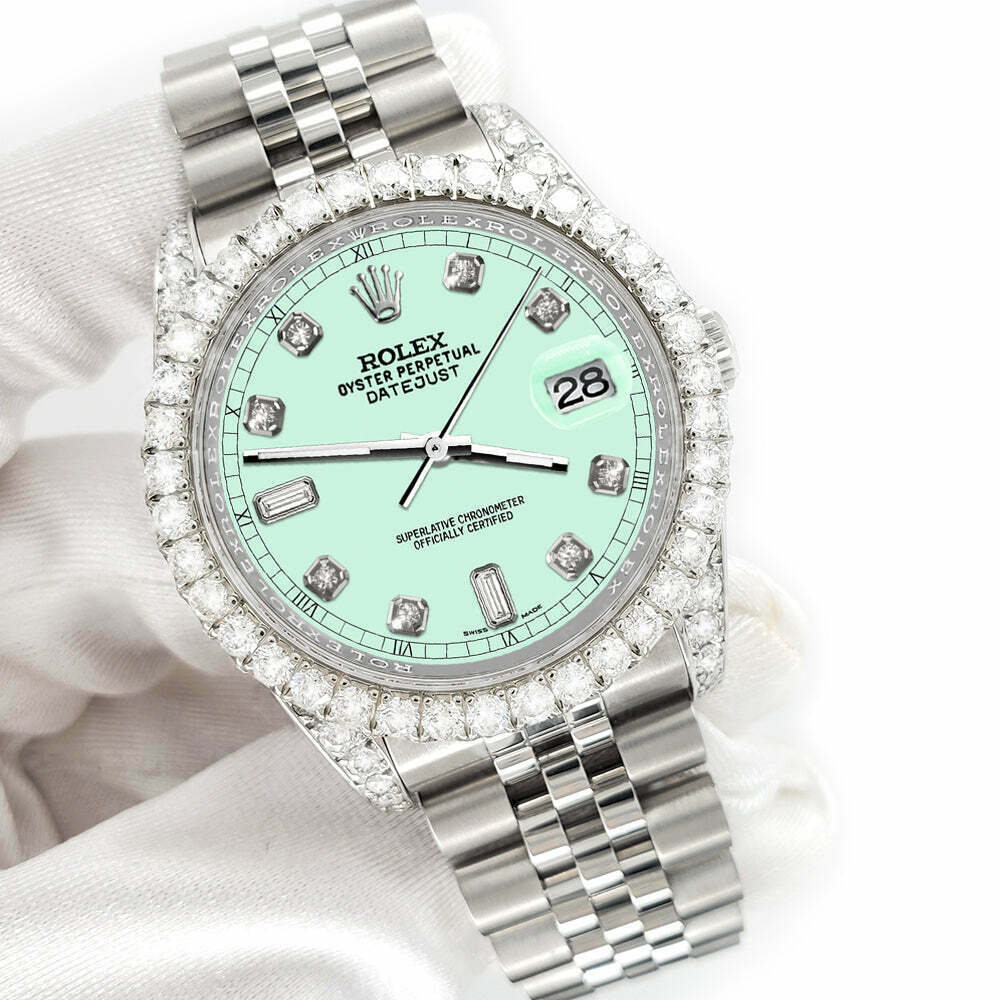 title:Rolex Datejust 116200 36mm 4CT Diamond Bezel/Lugs/Light Malachite 6+9 Baguette TFJ-142508614;color:not applicable