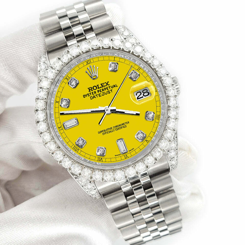 title:Rolex Datejust 116200 36mm 4CT Diamond Bezel/Lugs/Yellow 6+9 Baguette Dial Watch TFJ-142508606;color:not applicable