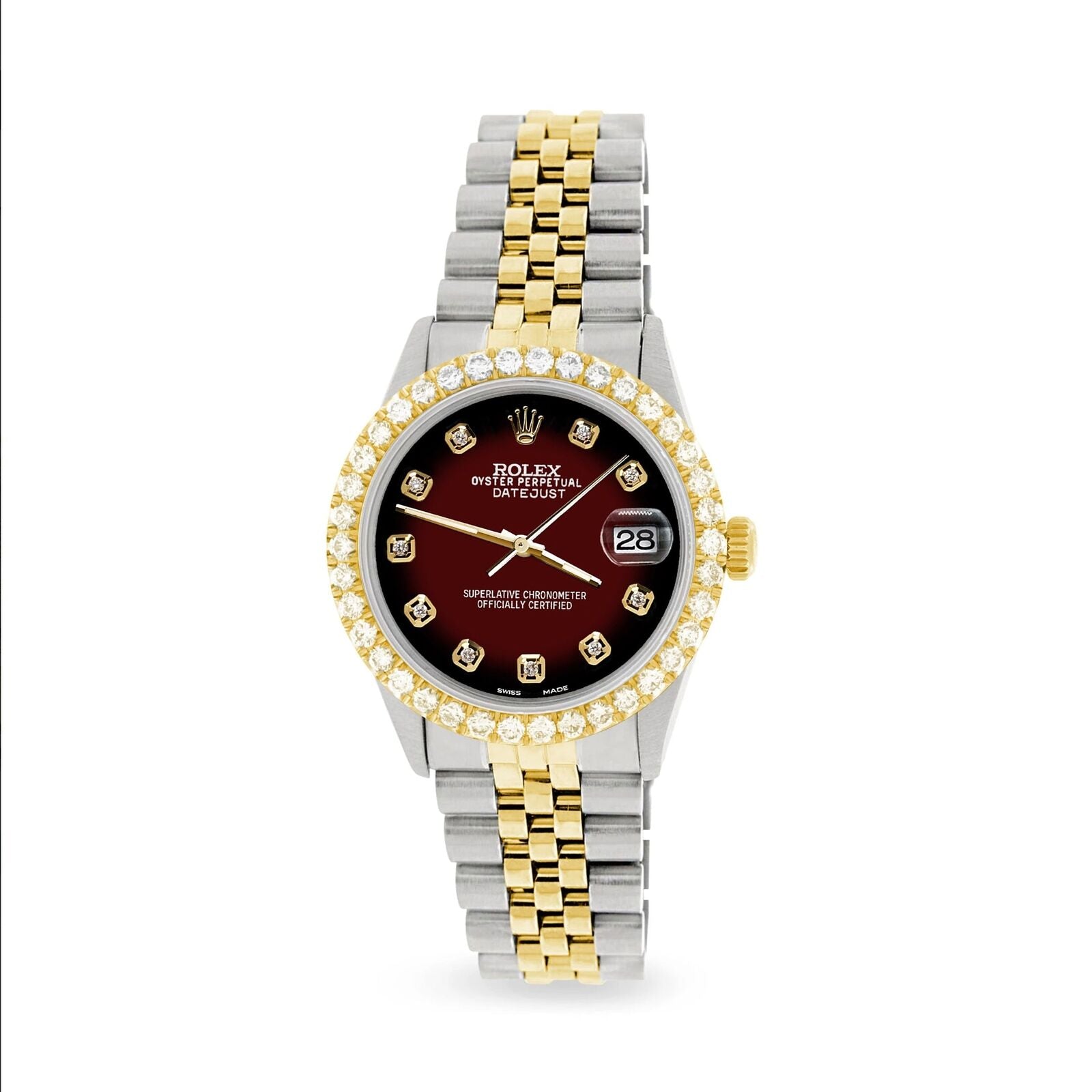 title:Rolex Datejust 2-Tone 3.05ct Diamond Bezel/Maroon Vignette Diamond Dial TFJ-142508558;color:not applicable