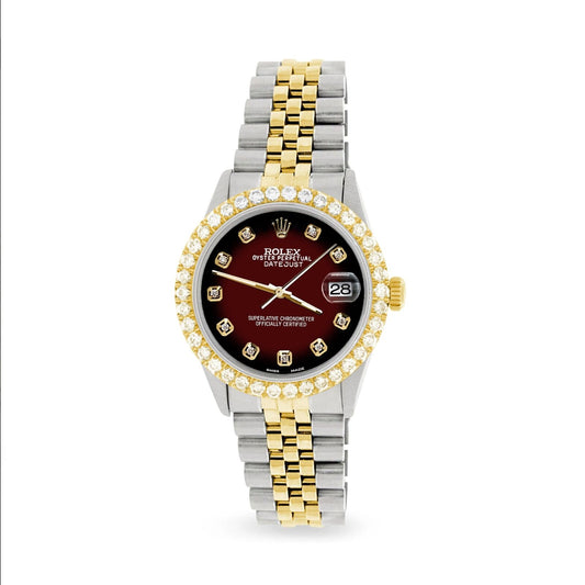 title:Rolex Datejust 2-Tone 3.05ct Diamond Bezel/Maroon Vignette Diamond Dial TFJ-142508558;color:not applicable