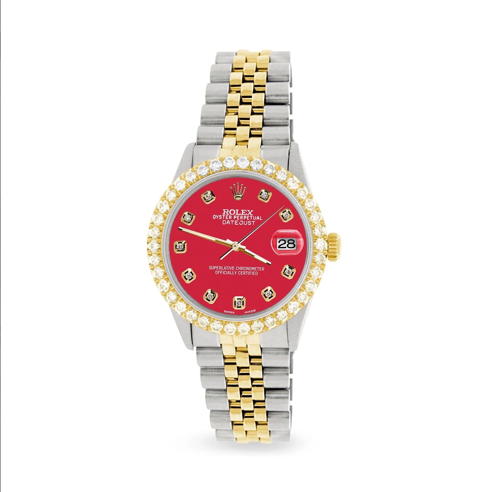 title:Rolex Datejust 36mm 2-Tone Watch 3.05ct Diamond Bezel/Scarlet Red Diamond Dial TFJ-142508538;color:not applicable