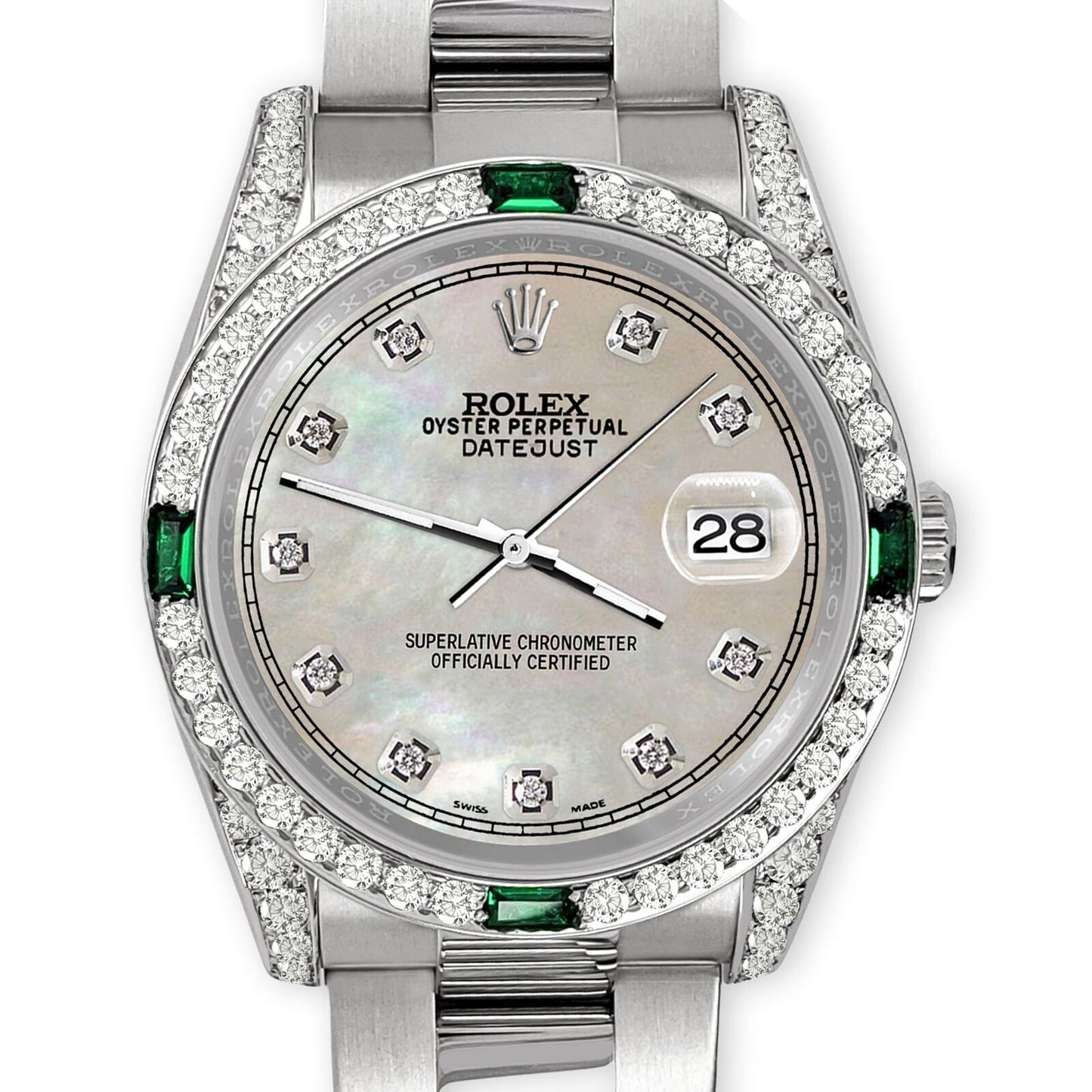 title:Rolex Datejust 36 Steel Watch Diamonds &amp; Emeralds Bezel/Lugs/Champagne MOP Dial TFJ-142508495;color:not applicable