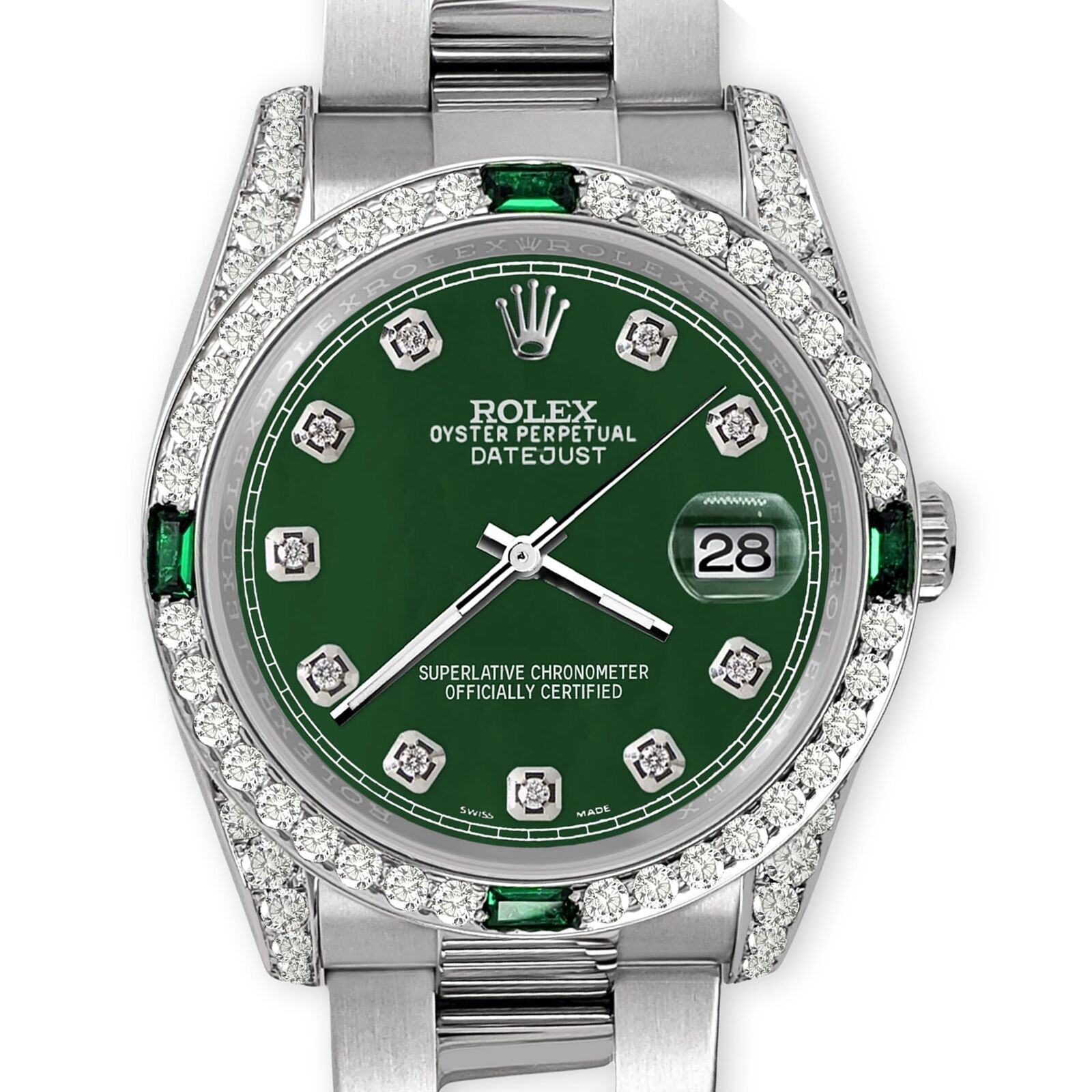 title:Rolex Datejust 36mm Steel Watch Diamonds &amp; Emeralds Bezel/Lugs/Forest Green MOP TFJ-142508491;color:not applicable