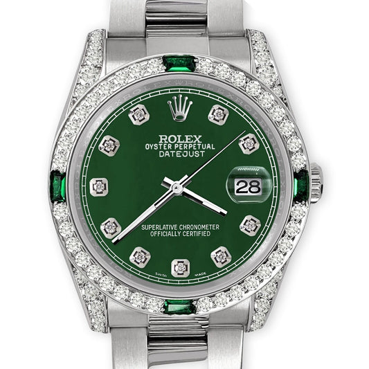 title:Rolex Datejust 36mm Steel Watch Diamonds &amp; Emeralds Bezel/Lugs/Forest Green MOP TFJ-142508491;color:not applicable