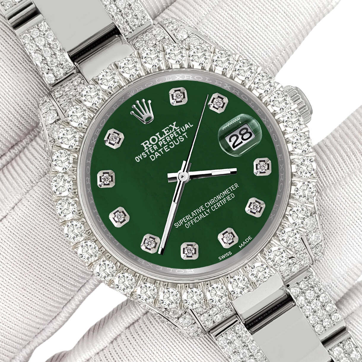 title:Rolex Datejust 31mm Pave 7.2ct Iced Diamond Forest Green Watch  TFJ-142508435;color:not applicable