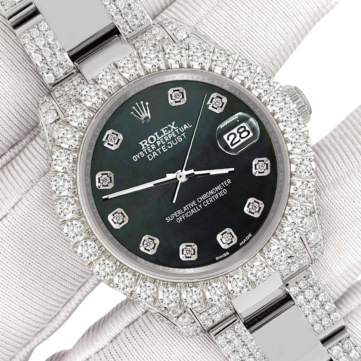 title:Rolex Datejust 31mm Pave 7.2ct Iced Diamond Black MOP Watch  TFJ-142508428;color:not applicable