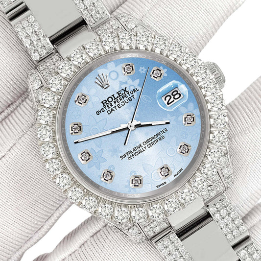 title:Rolex Datejust 31mm Pave 7.2ct Iced Diamond Blue Flower Watch  TFJ-142508420;color:not applicable