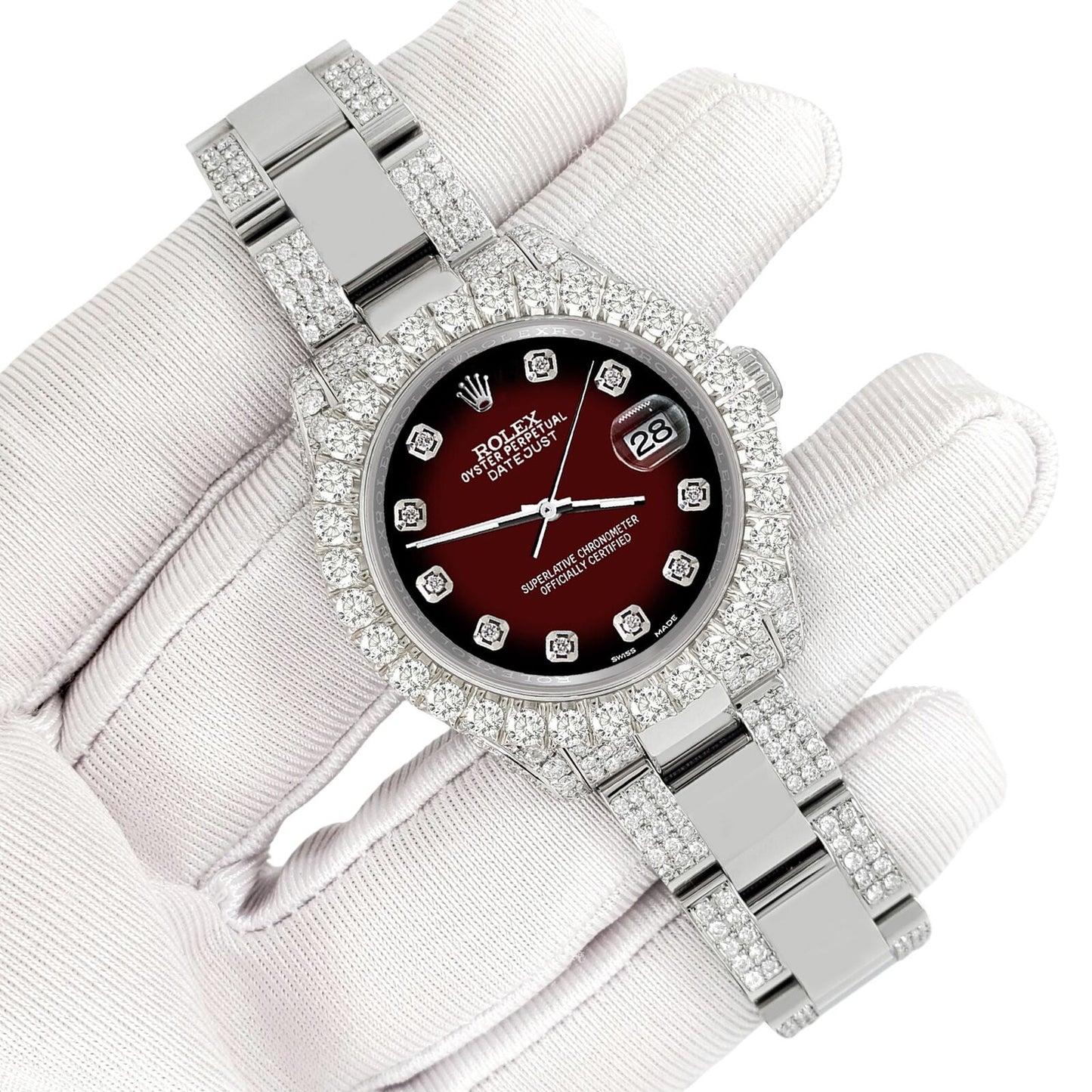 title:Rolex Datejust 31mm Pave 7.2ct Iced Diamond Maroon Vignette Watch  TFJ-142508483;color:not applicable