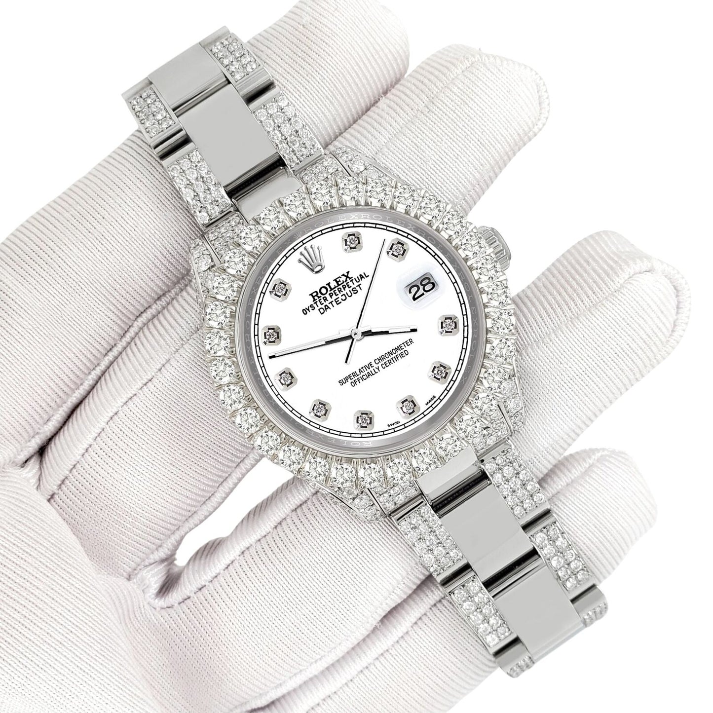 title:Rolex Datejust 31mm Pave 7.2ct Iced Diamond White Track Watch  TFJ-142508477;color:not applicable