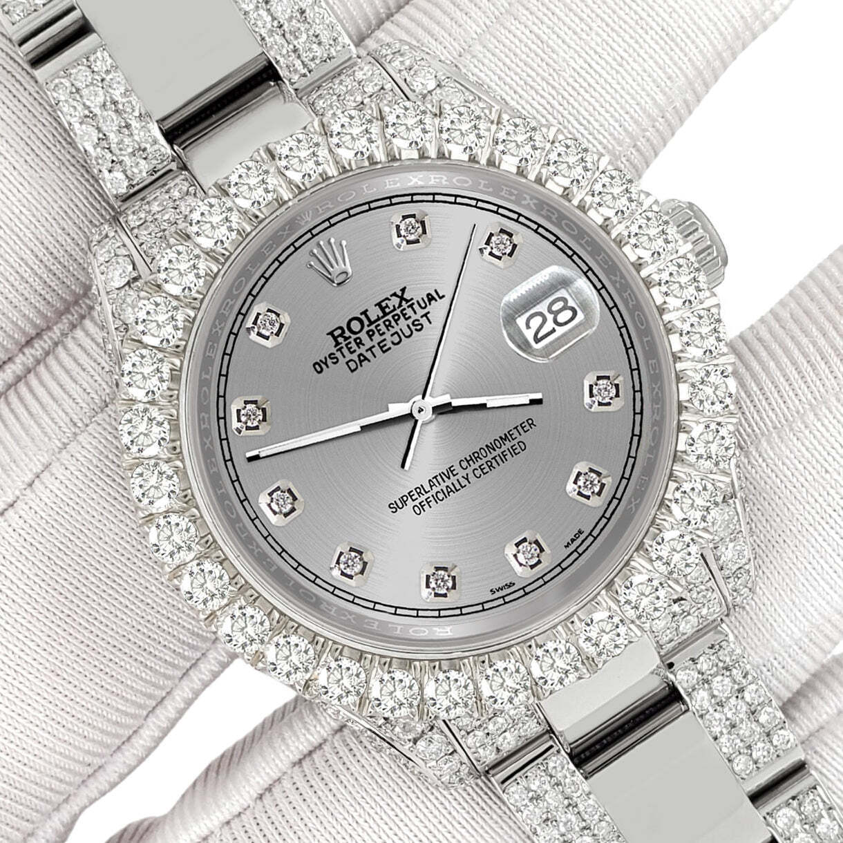 title:Rolex Datejust 31mm Pave 7.2ct Iced Diamond Gray Track Watch  TFJ-142508473;color:not applicable