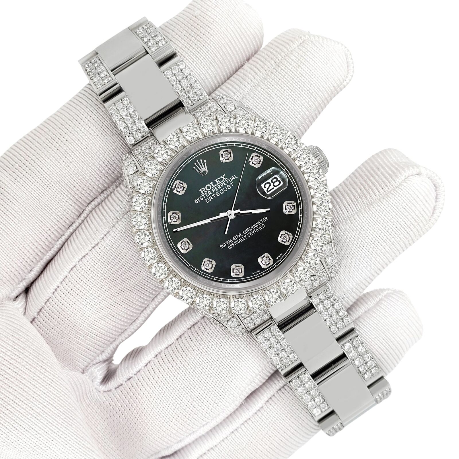 title:Rolex Datejust 31mm Pave 7.2ct Iced Diamond Black  TFJ-142508444;color:not applicable