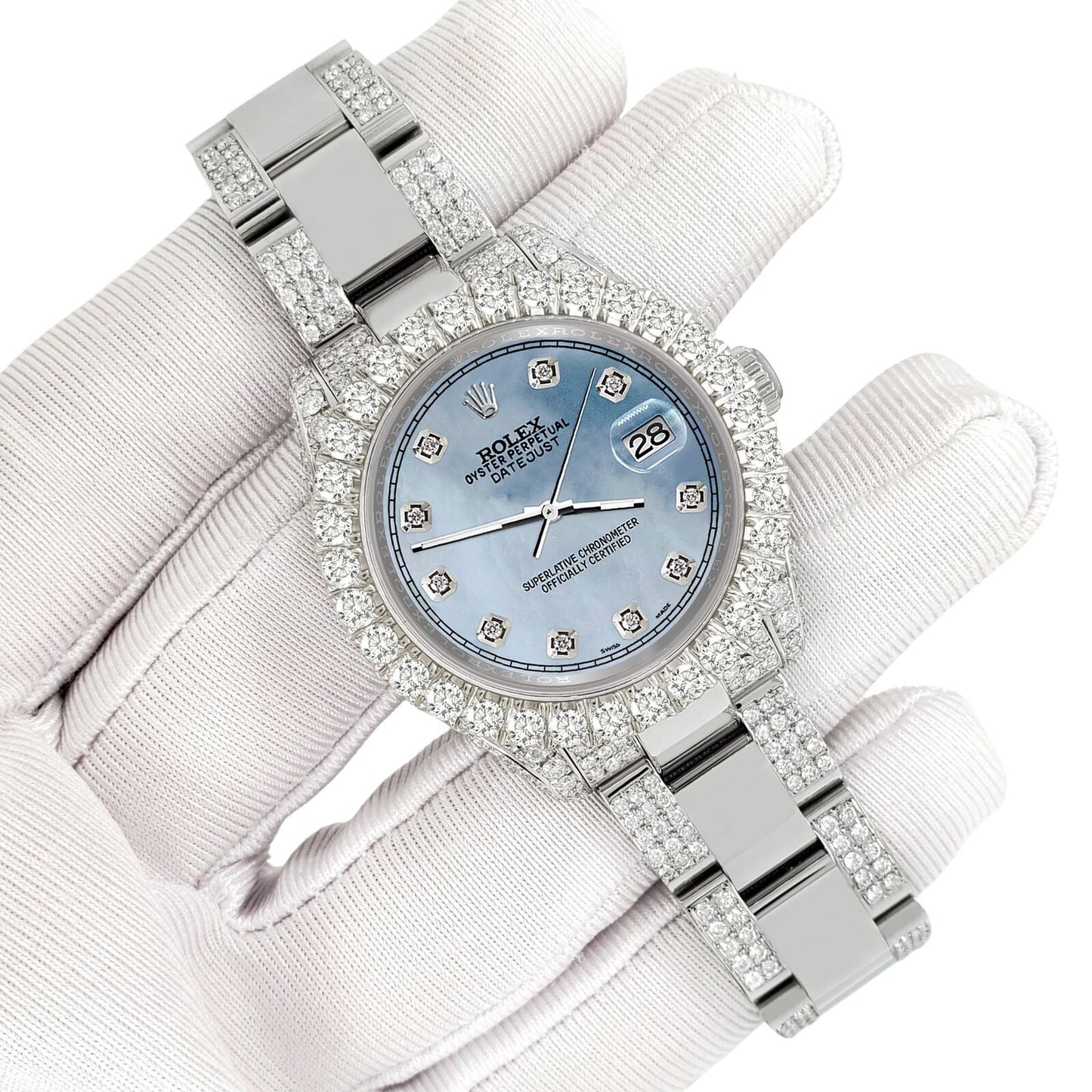 title:Rolex Datejust 31mm Pave 7.2ct Iced Diamond Sky Blue MOP Track Watch  TFJ-142508409;color:not applicable