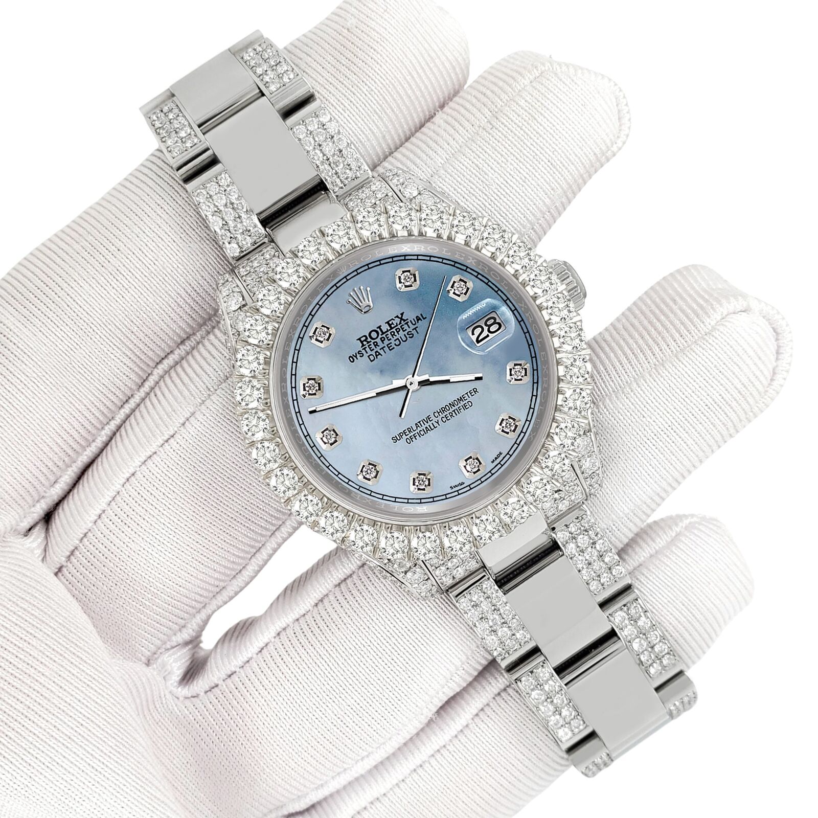 title:Rolex Datejust 31mm Pave 7.2ct Iced Diamond Sky Blue MOP Track Watch  TFJ-142508409;color:not applicable