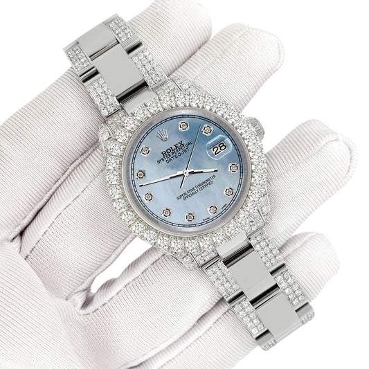 title:Rolex Datejust 31mm Pave 7.2ct Iced Diamond Sky Blue MOP Track Watch  TFJ-142508409;color:not applicable