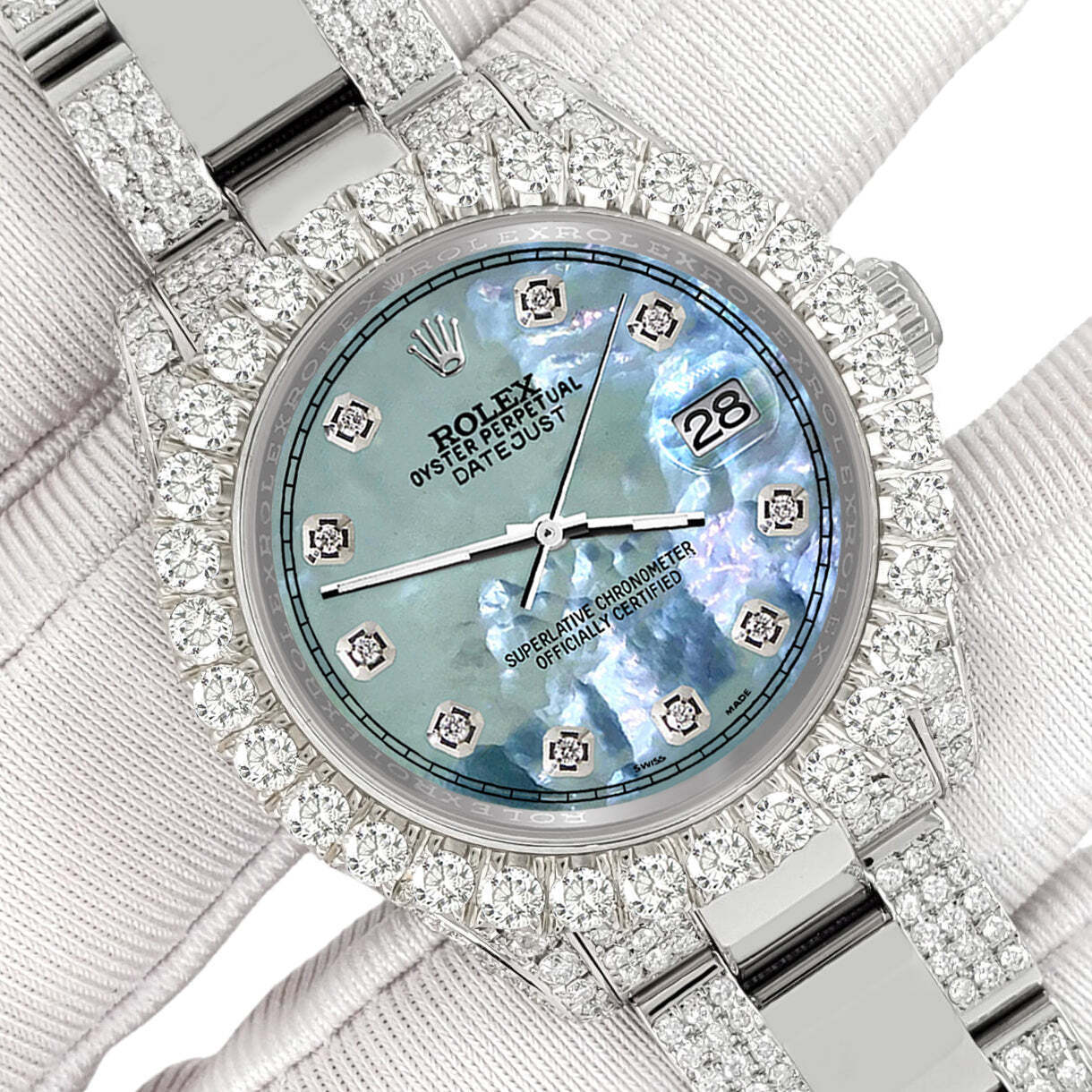 title:Rolex Datejust 31mm Pave 7.2ct Iced Diamond Tahitian Blue MOP Track Watch  TFJ-142508443;color:not applicable