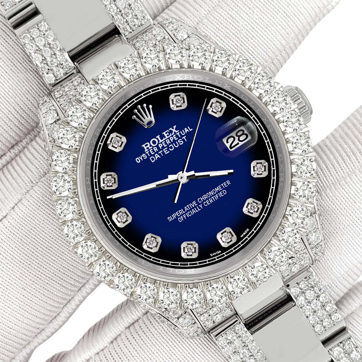 title:Rolex Datejust 31mm Pave 7.2ct Iced Diamond Blue Vignette Track Watch  TFJ-142508461;color:not applicable