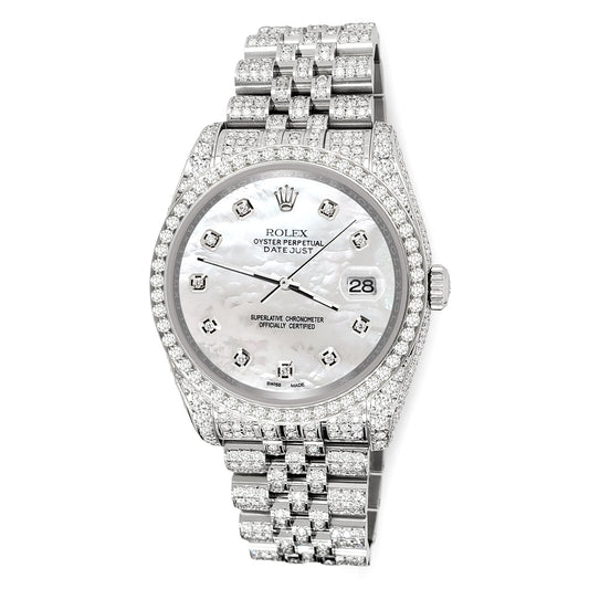 title:Rolex Datejust 36mm 10.2ct Iced Diamond White MOP Jubilee Watch TFJ-142508361;color:not applicable