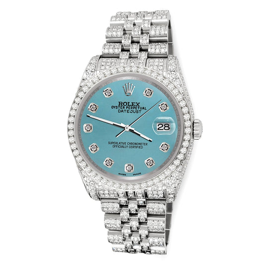 title:Rolex Datejust 36mm 10.2ct Iced Diamond Turquoise Jubilee Watch TFJ-142508356;color:not applicable