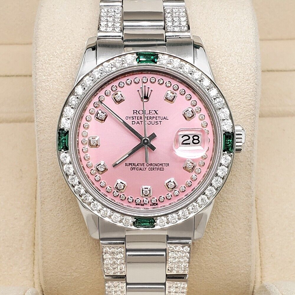 title:Rolex Datejust 36mm 4.9Ct Diamonds/Emeralds Watch Pink Diamond Dial TFJ-142508246;color:not applicable