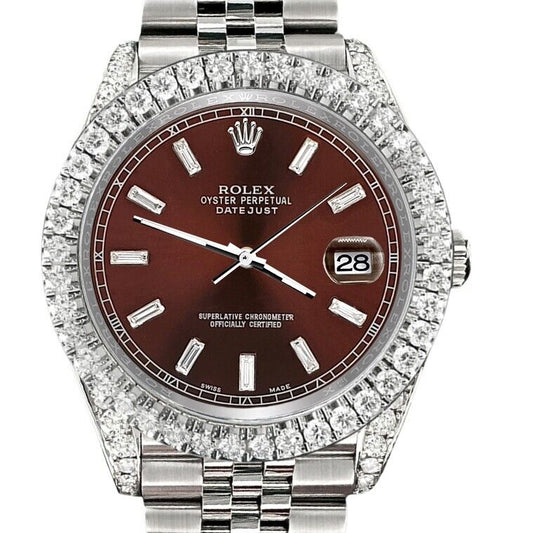 title:Rolex Datejust 41 4.4CT Diamond Bezel/Lugs/Chocolate Baguette Dial Jubilee B/P TFJ-142508243;color:not applicable