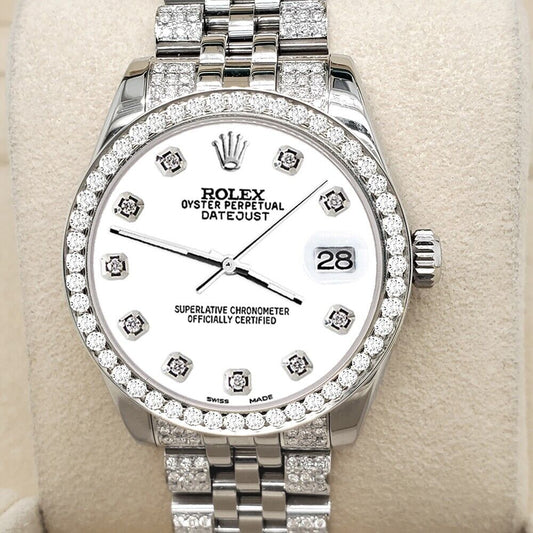 title:Rolex Datejust Midsize 31mm 3.30ct Diamond Bezel/Bracelet/White Dial Watch TFJ-142508211;color:not applicable