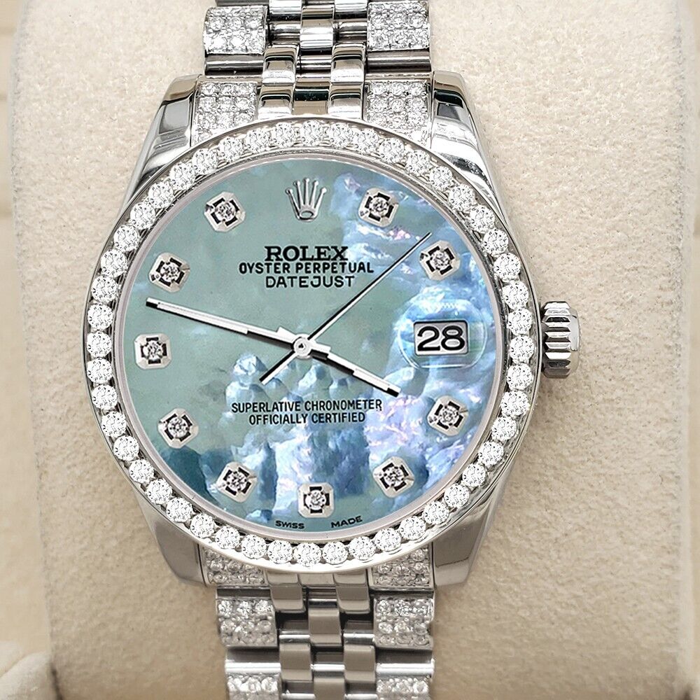 title:Rolex Datejust 31mm 3.30ct Diamond Bezel/Bracelet/Tahitian Blue MOP Dial Watch TFJ-142508207;color:not applicable