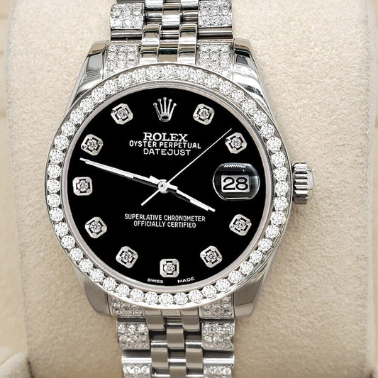 title:Rolex Datejust Midsize 31mm 3.3ct Diamond Bezel/Bracelet/Black Dial Watch TFJ-142508192;color:not applicable