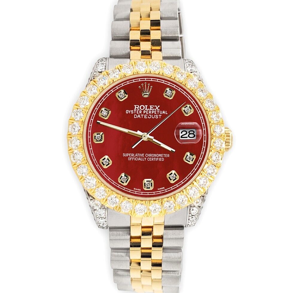 title:Rolex Datejust 31mm 2-Tone Watch 4.4ct Diamond Red MOP Dial/Bezel/Case/Lugs TFJ-142508083;color:not applicable