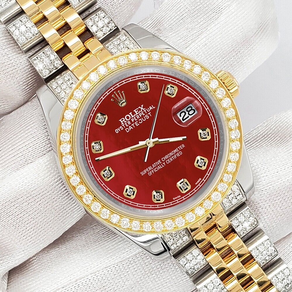 title:Rolex Datejust 31mm 2-Tone Watch 3.56ct Diamond Red MOP Dial/Bezel/Bracelet TFJ-142507994;color:not applicable