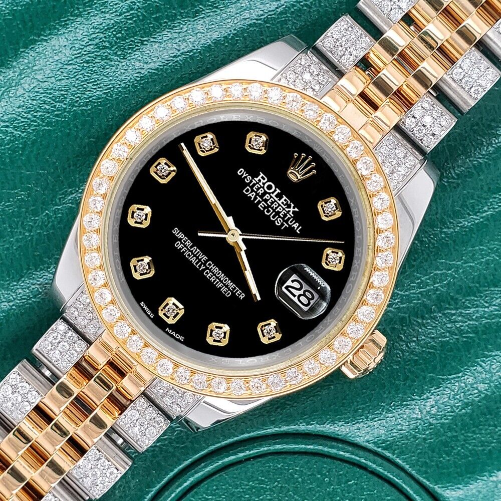 title:Rolex Datejust 31mm 2-Tone Watch 3.56ct Diamond Black Dial/Bezel/Bracelet TFJ-142507990;color:not applicable