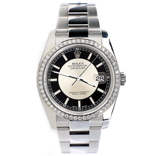 title:Rolex Datejust 36MM Black/Silver &quot;Bullseye&quot; Stick Watch with Custom Bezel  TFJ-142507987;color:not applicable