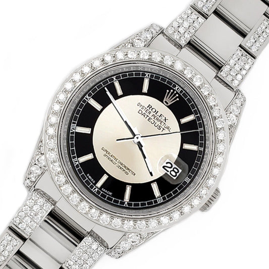 title:Rolex Datejust 36mm 5.9ct Diamond Bezel/Lugs/Bracelet/&quot;Bullseye&quot; Stick Watch TFJ-142507972;color:not applicable