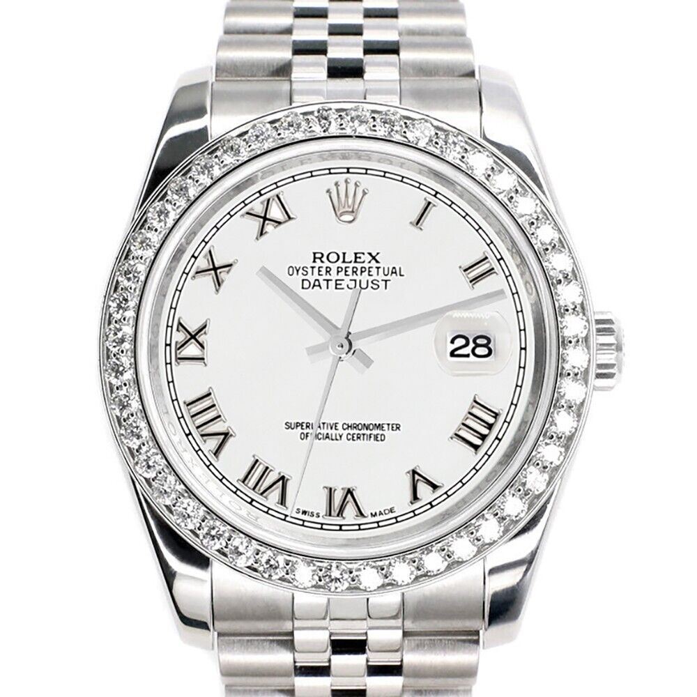 title:Rolex Datejust 36MM White Roman Dial Watch with 2CT Custom Diamond Bezel   TFJ-142507962;color:not applicable