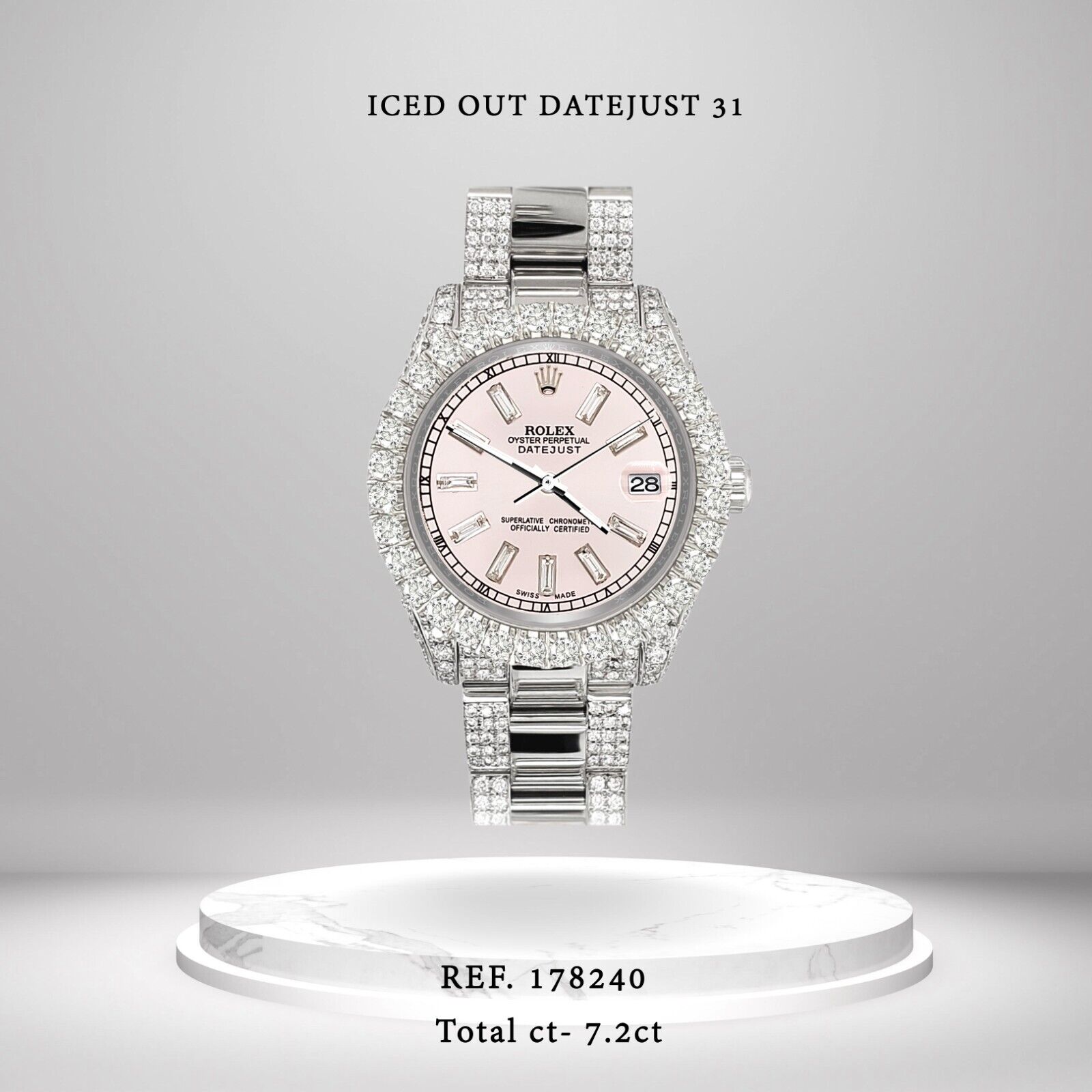 title:Rolex Datejust 31mm Pave 7.2ct Ice Pink Diamond Baguette Dial Watch 178240 TFJ-142507924;color:not applicable