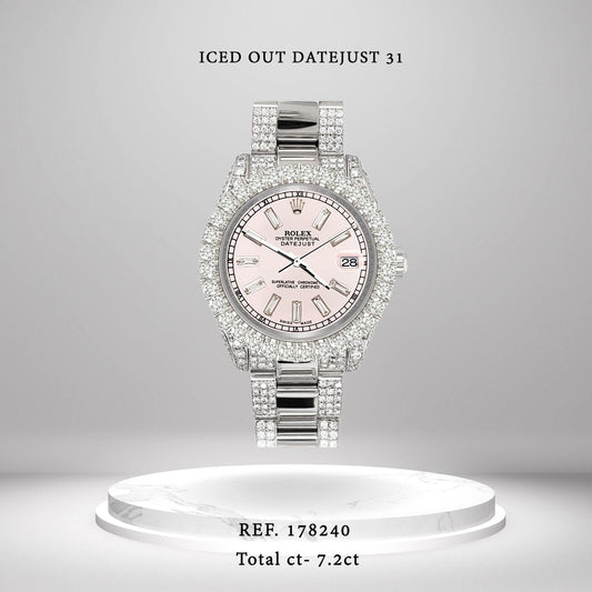 title:Rolex Datejust 31mm Pave 7.2ct Ice Pink Diamond Baguette Dial Watch 178240 TFJ-142507924;color:not applicable