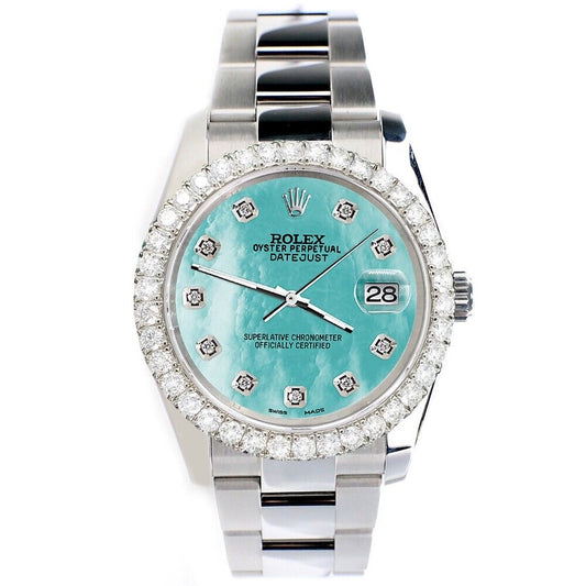 title:Rolex Datejust  Aquamarine Blue Dial with Custom Diamond Bezel   TFJ-142507912;color:not applicable