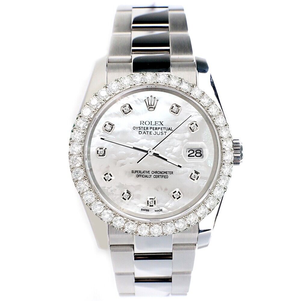 title:Rolex Datejust   Diamond Bezel/White MOPDiamond Dial Steel Watch TFJ-142507911;color:not applicable