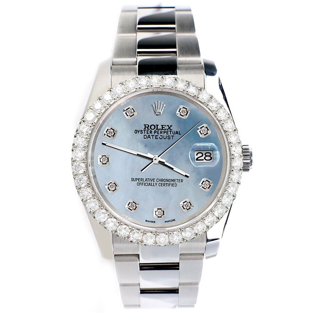 title:Rolex Datejust  Sky Blue MOP Dial with Custom Diamond Bezel  TFJ-142507910;color:not applicable