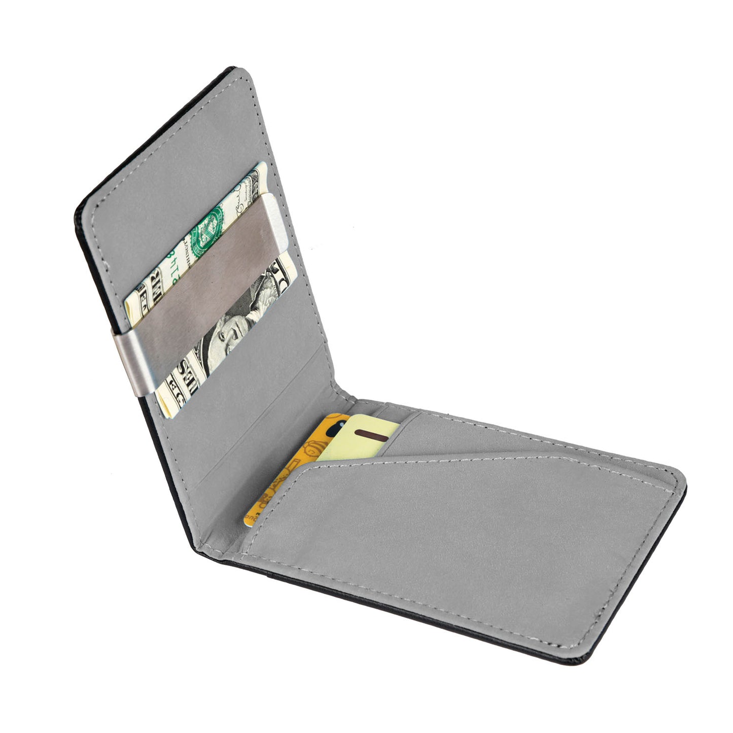 title:Unisex PU Leather Wallet RFID Blocking Slim Bifold Credit Card Holder with Money Clip;color:Gray