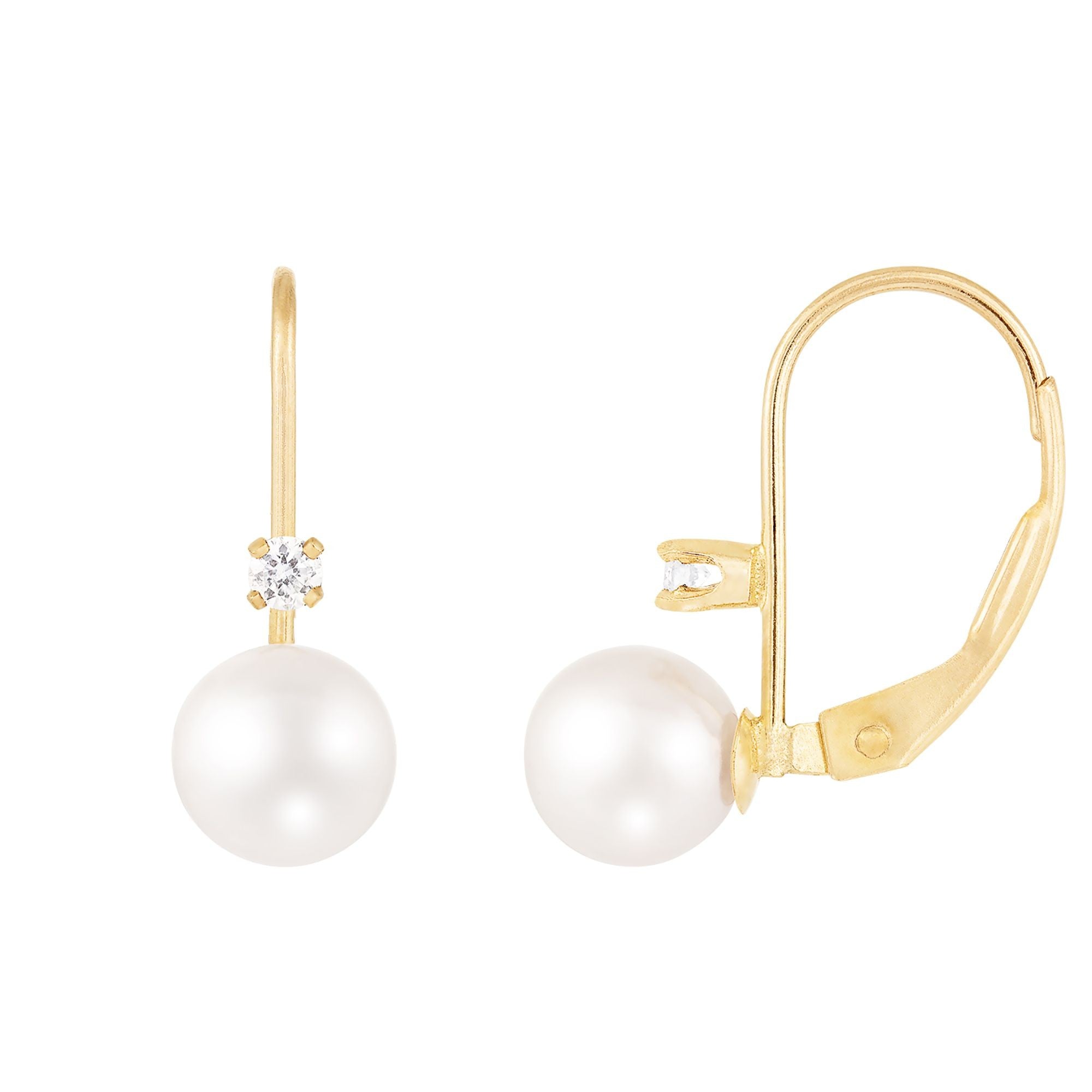 title:Splendid Pearls 14K Yellow Gold Diamond Earrings HOCPD-1WY;color:White