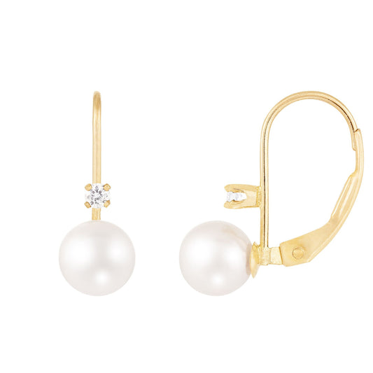 title:Splendid Pearls 14K Yellow Gold Diamond Earrings HOCPD-1WY;color:White