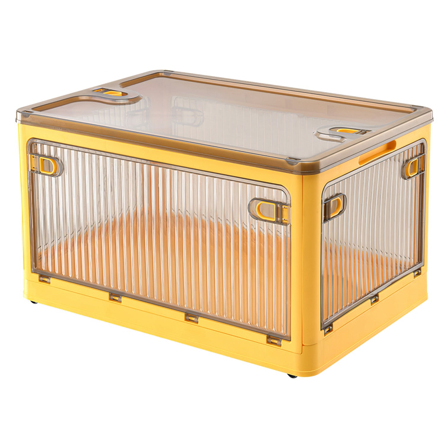 title:70QT/66L Foldable Storage Bins with Lid 4 Doors Collapsible Stackable Closet Organizer Containers with Lock 4Pcs Wheels;color:Yellow