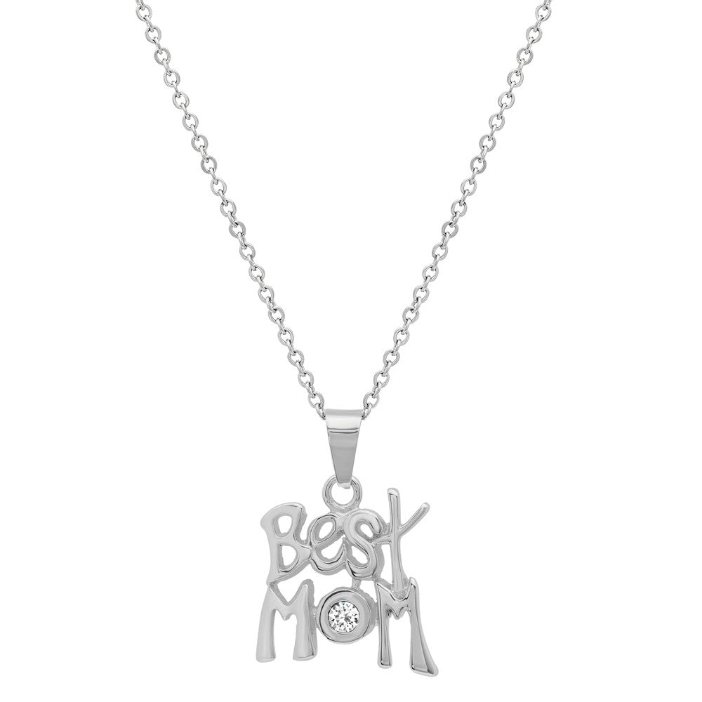 title:SteelTime Women's Stainless Steel Adorned With Swarovski Crystals Best Mom Pendant;color:Silver