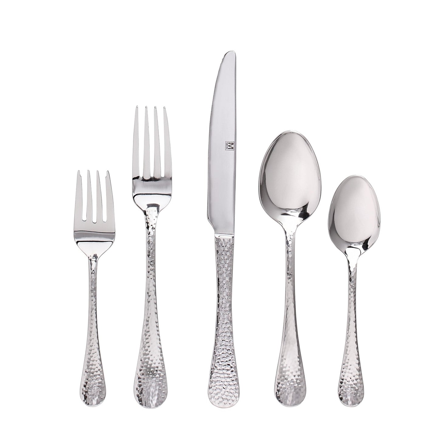 title:Safdie & Co. Flatware Hammered Stainless Steel 40PC Set Polaris;color:Silver