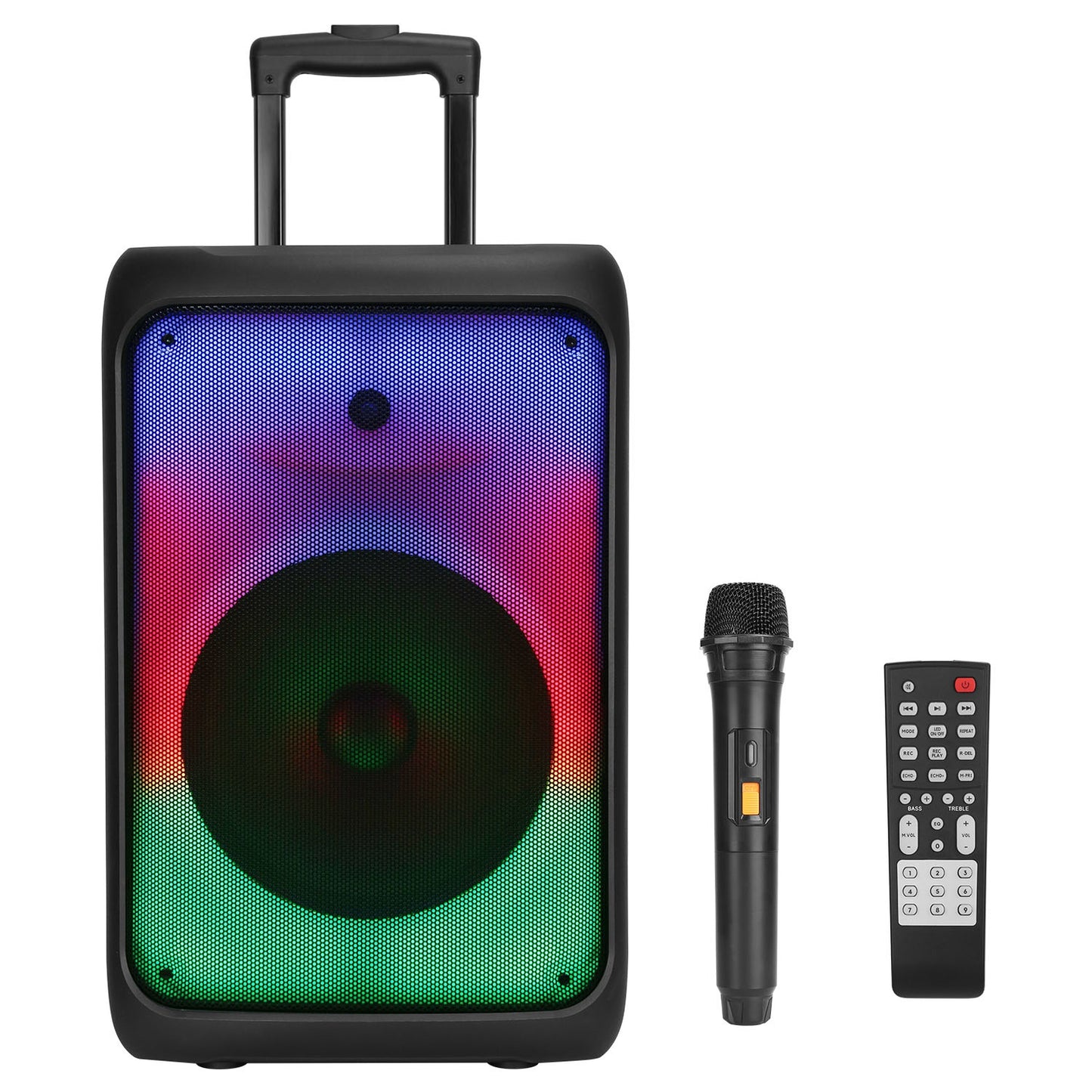 title:Portable Wireless Party Speaker Party Speaker with with 5 Colorful Lighting Modes TWS FM USB MMC Slot Aux In Recording Mic Priority Trolley Handle 2 W- Electronics;color:Black